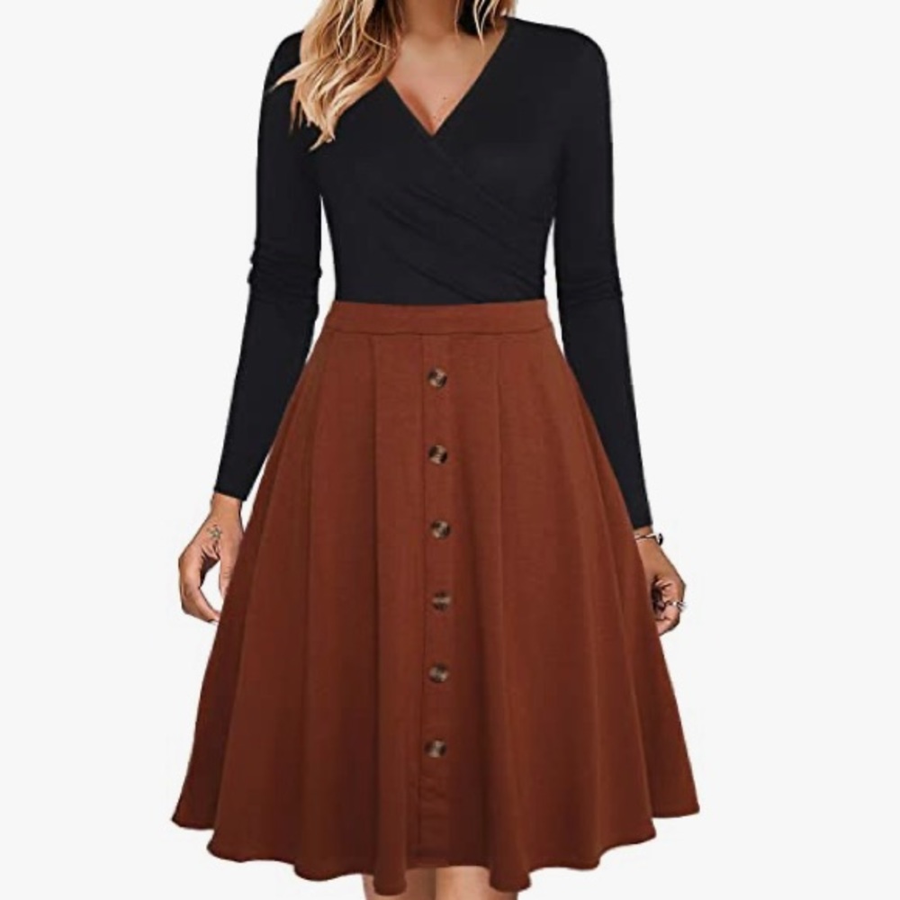 Fantaist brown & black long-sleeve dress